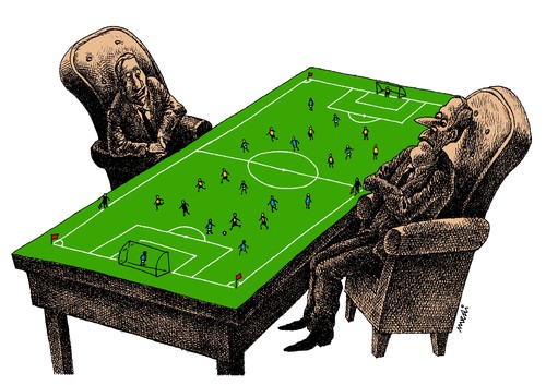 Cartoon: football on table (medium) by Medi Belortaja tagged managers,table,soccer,football,euro,2012,ukraine