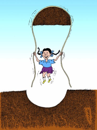 Cartoon: the little girl playing with rop (medium) by Medi Belortaja tagged children,game,rope,playing,girl,little