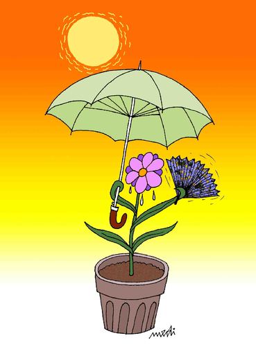 Cartoon: global warming (medium) by Medi Belortaja tagged umbrella,flowerpot,flowe,warming,global