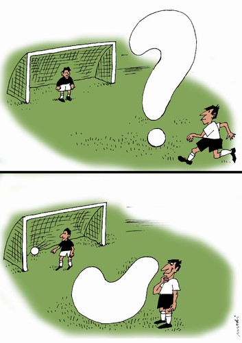 Cartoon: goal (medium) by Medi Belortaja tagged question,mark,fotballer,football,soccer,goal