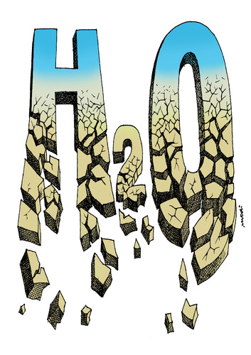 Cartoon: H2O (medium) by Medi Belortaja tagged area,cracked,water,h2o,enviroment,global,warming