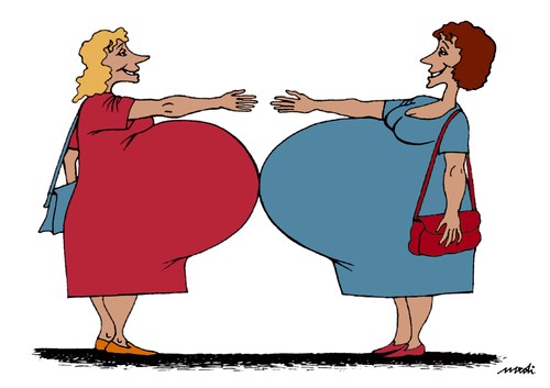 Cartoon: hard handshake (medium) by Medi Belortaja tagged humor,friendship,pregnancy,pregnant,women,woman,handshake,hard