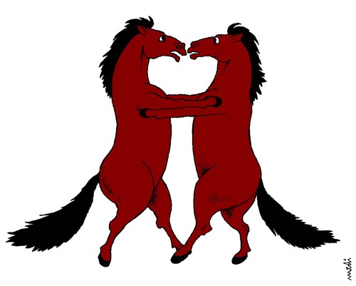 Cartoon: horses tango (medium) by Medi Belortaja tagged dancing,tango,horses,horse