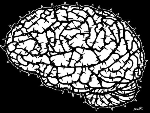 Cartoon: imprisoned awareness (medium) by Medi Belortaja tagged wire,barbed,dictatorship,thought,of,freedom,jail,prison,brain,awareness,imprisoned