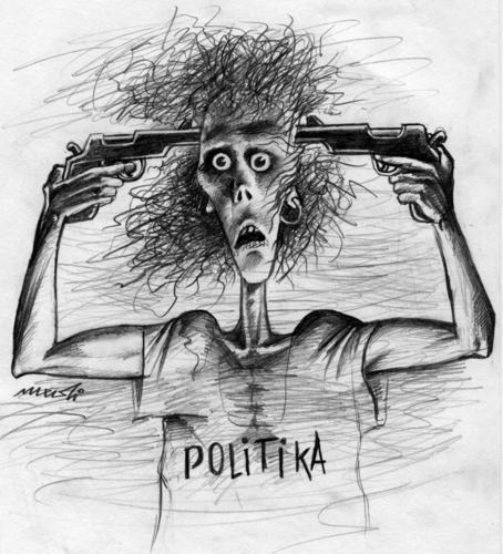 Cartoon: madness (medium) by Medi Belortaja tagged madness,politics,woman,suicide,gun