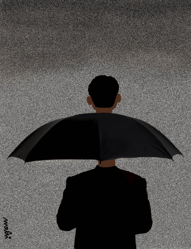 Cartoon: man with umbrella (medium) by Medi Belortaja tagged personality,rain,head,umbrella,man