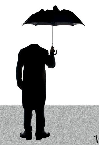 Cartoon: man with umbrella (medium) by Medi Belortaja tagged rain,personality,face,umbrella,man