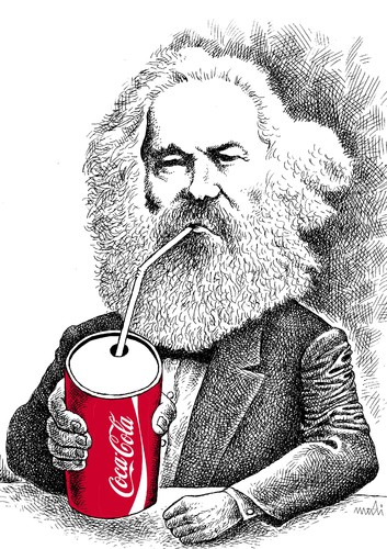 Cartoon: Marx drinking coke (medium) by Medi Belortaja tagged cola,coca,drinking,drink,consumption,coke,communism,marxism,marx,karl,capitalism