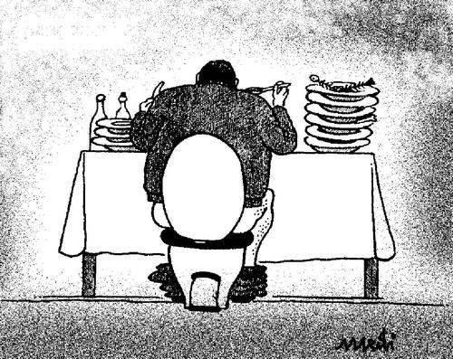 Cartoon: nature mort (medium) by Medi Belortaja tagged man,eating,mort,nature,toilet,food,humor
