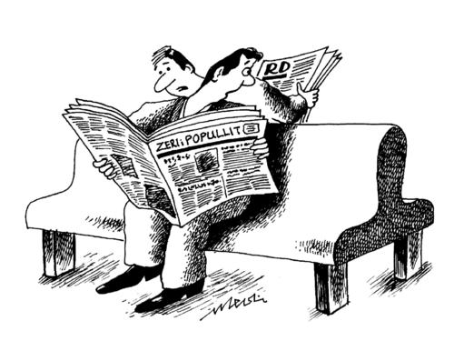 Cartoon: opponents (medium) by Medi Belortaja tagged humor,couriousity,reader,media,newspaper,press,opponents