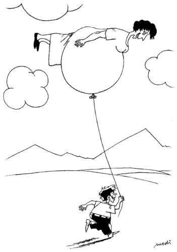 Cartoon: pregnant woman and little son (medium) by Medi Belortaja tagged game,balloon,kid,woman,pregnant,joke,humor