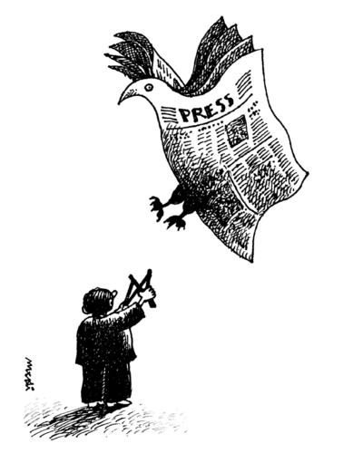 Cartoon: press (medium) by Medi Belortaja tagged democracy,freedom,press