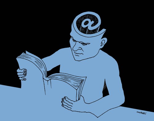 Cartoon: reading book (medium) by Medi Belortaja tagged internet,books,book,reader,reading,et
