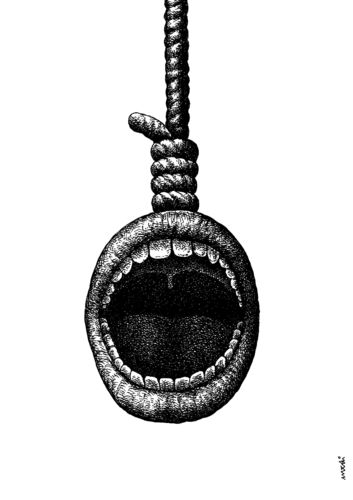 Cartoon: scream (medium) by Medi Belortaja tagged mouth,hanging,suicide,death,powerty,hungry,hunger,scream,rope