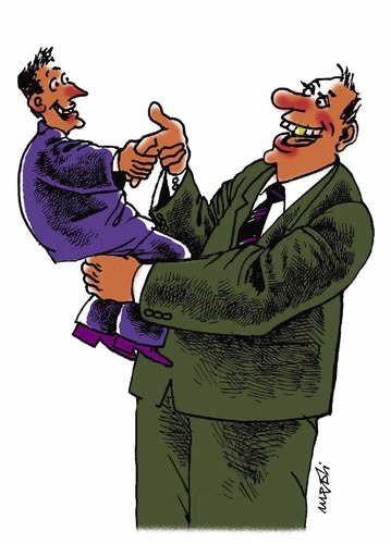 Cartoon: shaking hands (medium) by Medi Belortaja tagged hands,shaking,tutelage,friendship,bussines