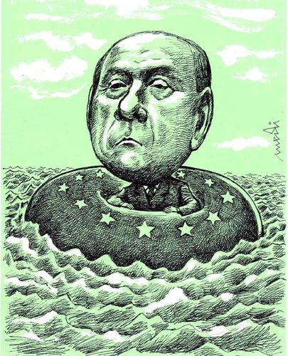Cartoon: Silvio Berlusconi between waves (medium) by Medi Belortaja tagged between,berlusconi,silvio,waves,eu,stars