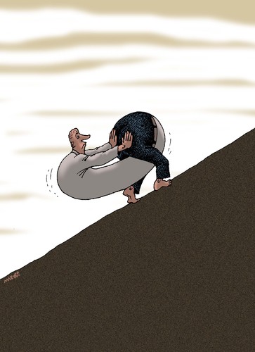 Cartoon: sisyphus (medium) by Medi Belortaja tagged suffering,push,buttocks,failure,poverty,ass,poor,stone,boulder,man,sisyphus,humor