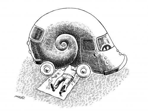 Cartoon: Snail Car (medium) by Medi Belortaja tagged automobile,defect,repair,car,snail,snails,shell,humor