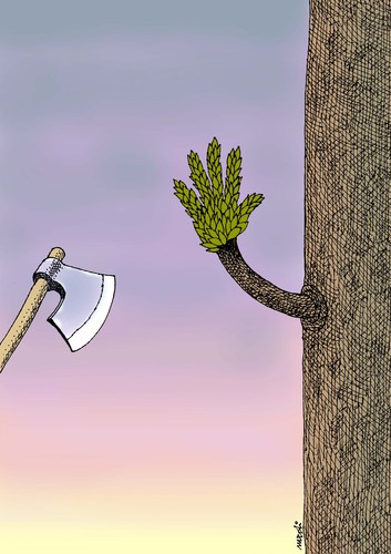 Cartoon: stop ! (medium) by Medi Belortaja tagged stop,ax,trees,forest,environment