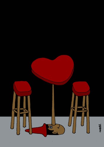 Cartoon: table for lovers (medium) by Medi Belortaja tagged lies,valentino,san,pinocchio,lovers,love,heart,table