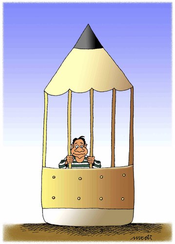 Cartoon: the imprisoned (medium) by Medi Belortaja tagged press,imprisoned,freedom,speech,pencil