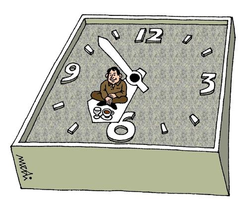Cartoon: the unployed man (medium) by Medi Belortaja tagged clock,man,unployed