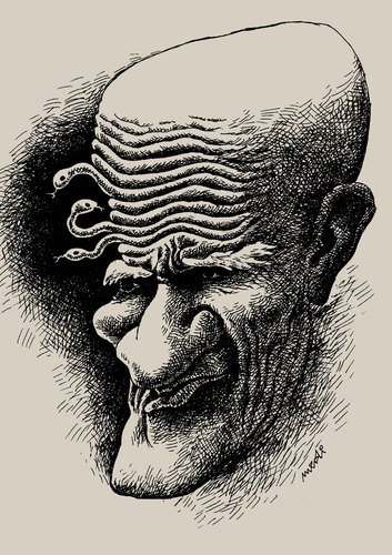 Cartoon: thinker (medium) by Medi Belortaja tagged man,wringles,snakes,snake,mind,thought,thinker,think,face