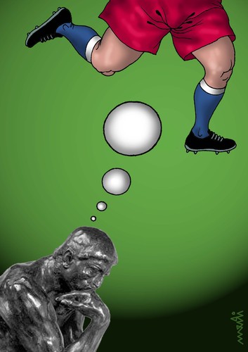 Cartoon: thinker (medium) by Medi Belortaja tagged ball,footballer,soccer,thinker,euro,2012,ukraine