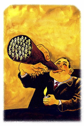 Cartoon: to cut down on staff (medium) by Medi Belortaja tagged cigar,lighter,peoples,bussines,chief,staff