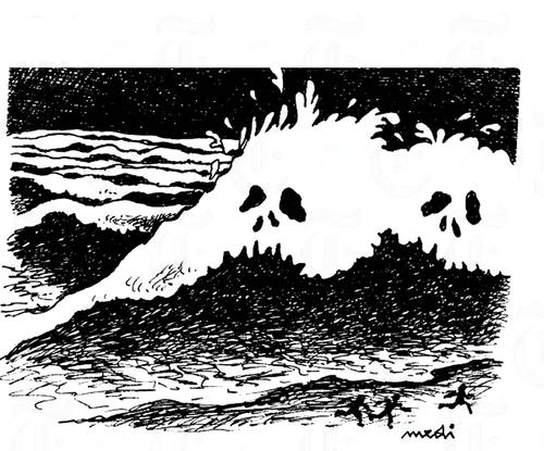 Cartoon: tsunami (medium) by Medi Belortaja tagged tsunami,death,waves