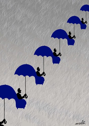 Cartoon: umbrellas hierarchy (medium) by Medi Belortaja tagged democracy,chairs,chair,hierarchy,people,town,city,raining,rain,umbrellas,umbrella