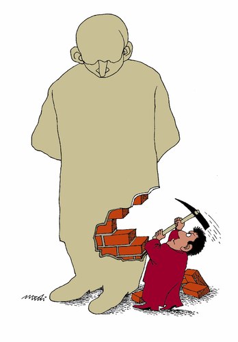 Cartoon: destruction of the idol (medium) by Medi Belortaja tagged wall,head,memorial,idol,destruction