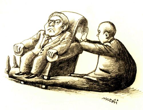 Cartoon: weight of the leader (medium) by Medi Belortaja tagged leader,pain,chair,chef,weight,politicians