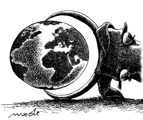 Cartoon: globe (medium) by Medi Belortaja tagged world,globe,earth,horns,cow