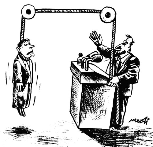 Cartoon: politician holds speech (medium) by Medi Belortaja tagged speech,hanging,politician