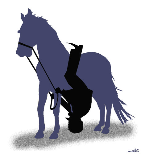 Cartoon: upside down (medium) by Medi Belortaja tagged upside,down,horse,hoseman,fall,falling,politician,politics
