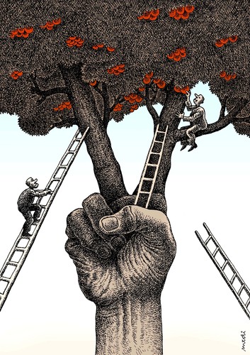 Cartoon: victory fruits (medium) by Medi Belortaja tagged fingers,hand,apple,fruits,fruit,victory,tree,politics