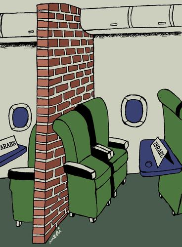 Cartoon: wall in airplane (medium) by Medi Belortaja tagged conflict,palestine,israel,airplane,wall