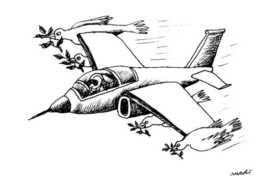 Cartoon: war and peace (medium) by Medi Belortaja tagged plane,peace,war,pigeon,dove,colombo