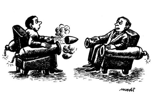 Cartoon: war positions (medium) by Medi Belortaja tagged conflict,gun,politicians,power,chair