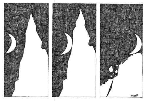 Cartoon: path of the moon (medium) by Medi Belortaja tagged mountain,moon,path