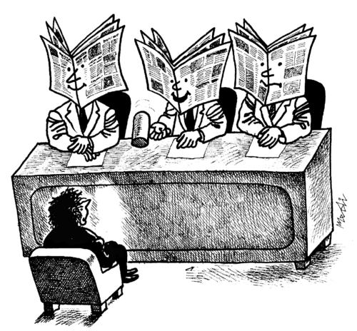 Cartoon: when the press makes trial (medium) by Medi Belortaja tagged justice,trial,newspapers,press