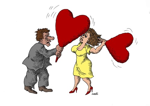 Cartoon: wild love (medium) by Medi Belortaja tagged hearts,love,wild,husband,wife,hassle,beat,beating,woman,man