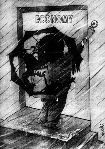 Cartoon: winter (medium) by Medi Belortaja tagged winter,rain,gate,economy,financial,crisis,world,umbrella