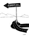 Cartoon: Europe 10km (small) by Medi Belortaja tagged europe,road,direction,sign,immigration,highway