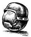 Cartoon: full militarization (small) by Medi Belortaja tagged militarization,helmet,soldier,war,peace,weapons,world,earth,globe