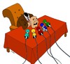 Cartoon: head press conference (small) by Medi Belortaja tagged head,press,conference,speech,chief,media,microphones