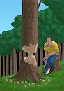 Cartoon: the last kiss (small) by Medi Belortaja tagged kiss love lovers tree forest environment destruction ax man woman wife husband