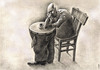 Cartoon: thinker (small) by Medi Belortaja tagged thinker,think,thought,table,sadness,poor,poverty,financial,foot,crisis,coffee,man