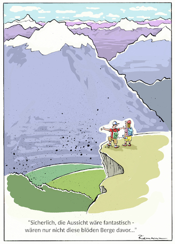 Cartoon: Aussicht (medium) by Riemann tagged alpen,berge,aussicht,panorama,urlaub,wandern,schweiz,österreich,ansicht,cartoon,george,riemann,alpen,berge,aussicht,panorama,urlaub,wandern,schweiz,österreich,ansicht,cartoon,george,riemann